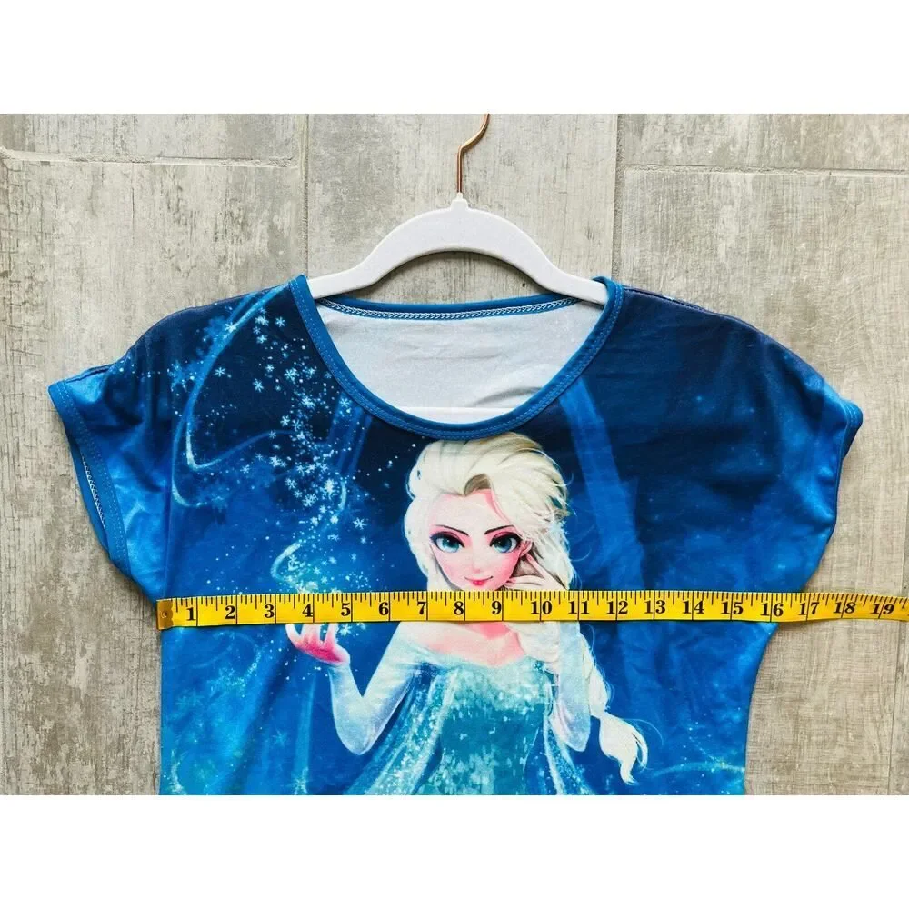 Short Sleeve Lightweight Blue Anime Frozen Elsa Night Gown Girls Pajamas 6 Sleep